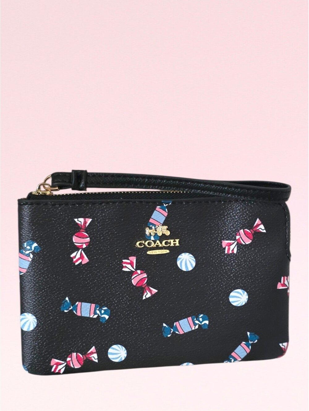 Coach Candy Shop Novelty Print Black Leather Wristlet Pouch